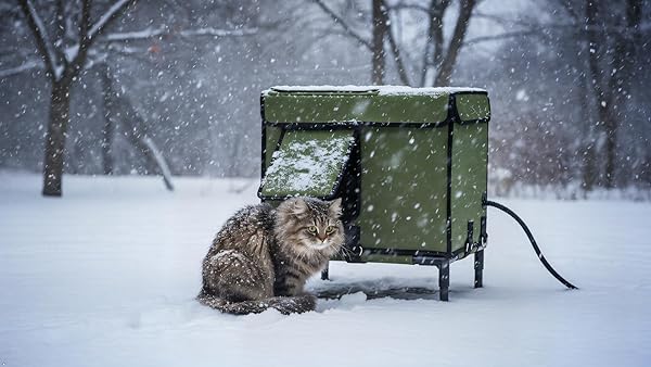 PALOPALO DEWPROOF HEATED CAT HOUSE FOR OUTDOOR WINTER, INSULATED DISCREET PET SHELTER WITH WATERPROOF HEATING PAD & ESCAPE DOOR FOR FERAL, STRAY, BARN KITTY CATS (ARMY GREEN, 16.5″X12.5″X17.7″)