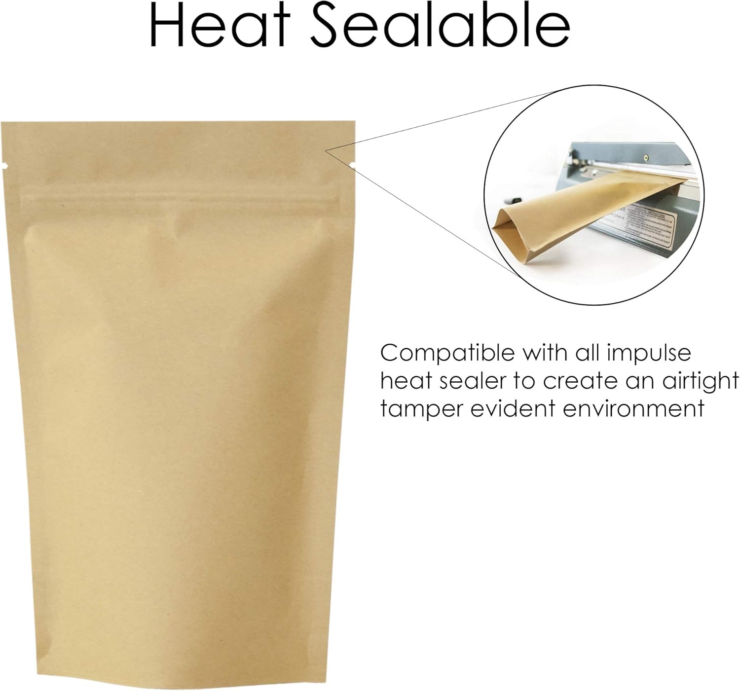 RIGHTPAK Kraft Paper Bag with Resealable Zipper, Stand Up Pouch Zip-Lock Pouch for Nuts Coffee Food Storage Packaging (100 - Image 3