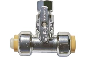 HIPPOHOSE T-STOP 1/2" Push x 1/2" Push x 3/8" Shut Off Valve - Safe for Drinking Water - Kitchen & Bathroom Sink, Refrigerator, Dishwasher, Toilet Hookup - 1/4 Turn T-Valve for Copper, PEX, PVC