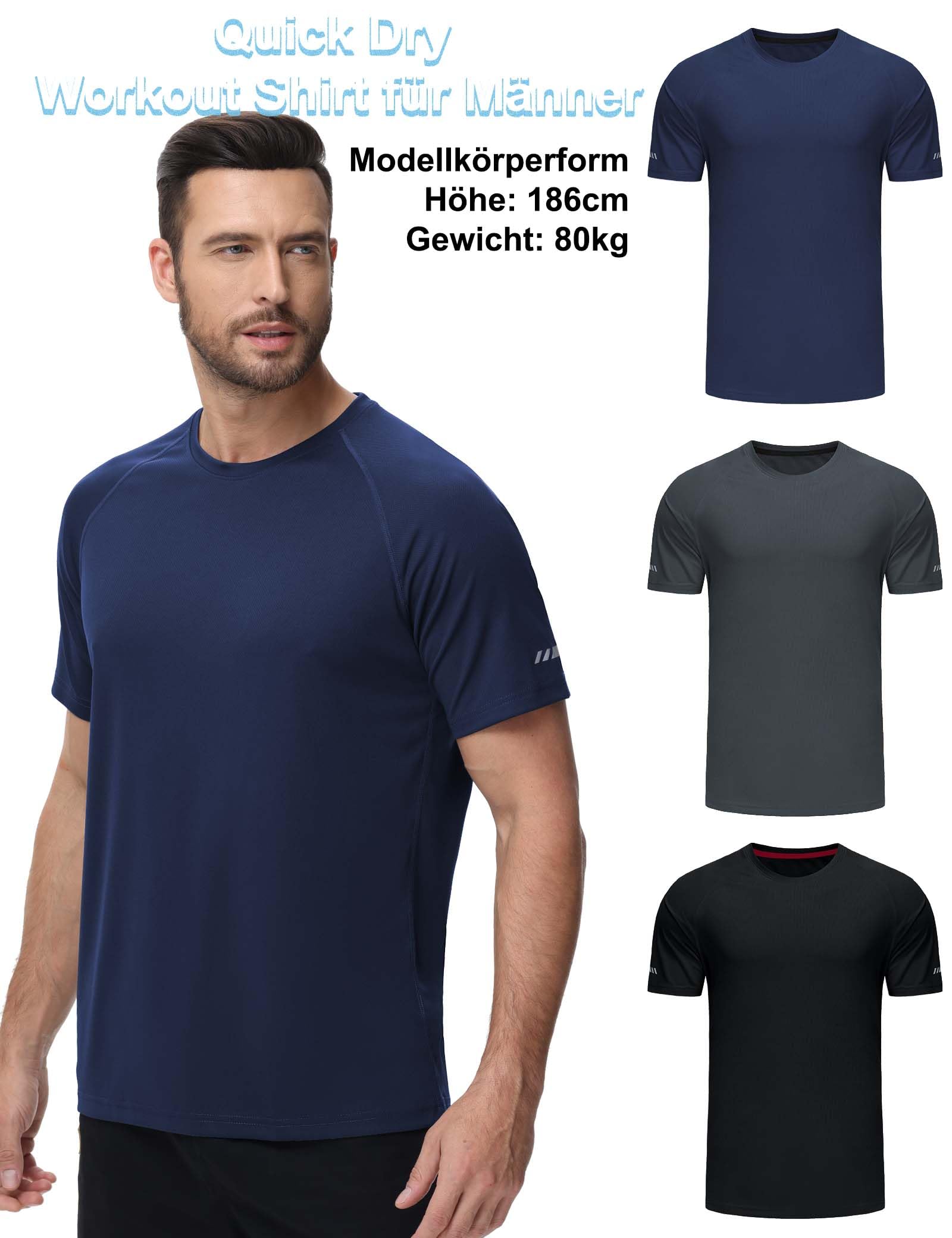 Chenjunrong 3er Pack Sport-T-Shirts Herren Funktionsshirt Schnelles Tricking Atmungsaktiv Trainingsshirt Rundhals Kurzarm Fitness-Shirt Für Laufen Workout 4