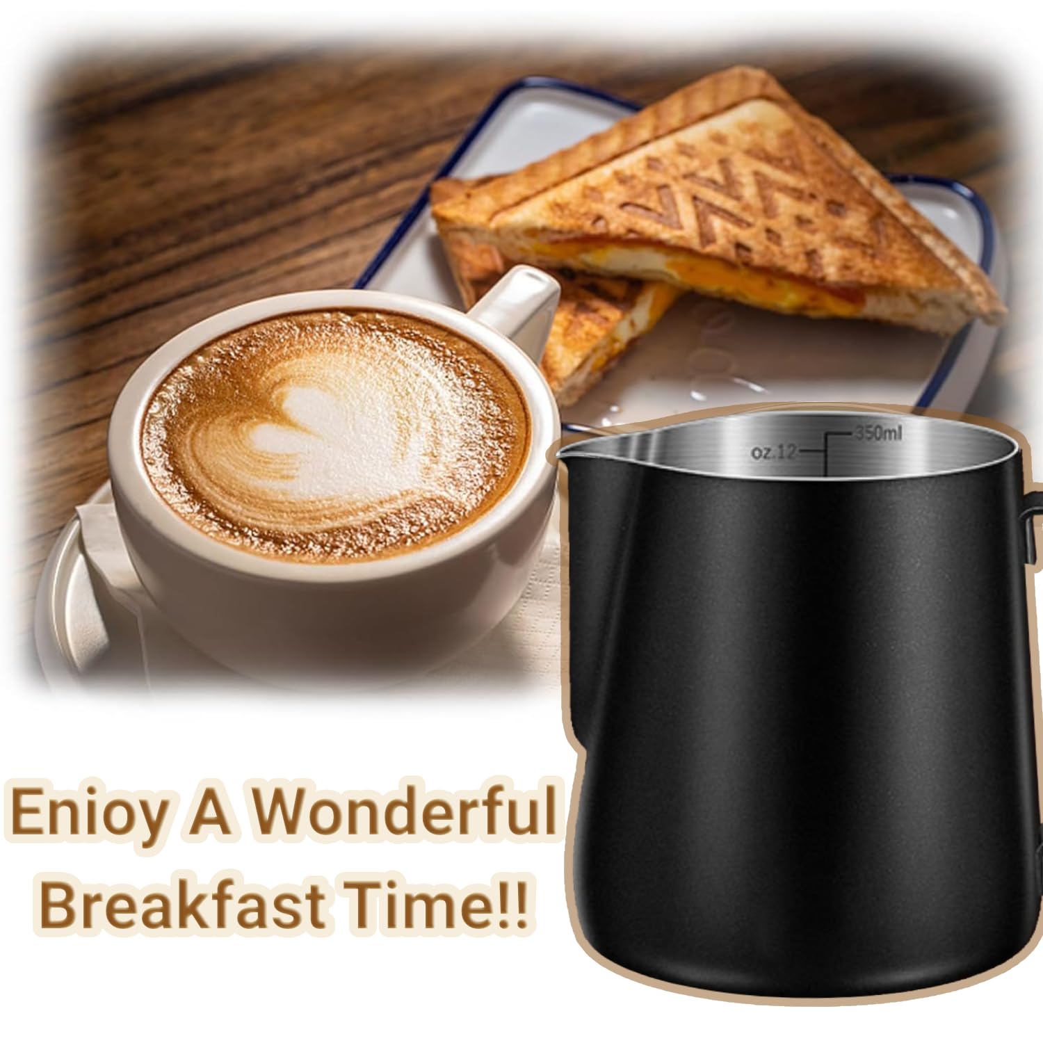 Milk Frothing Pitcher, 350ml/600ml (12oz/20oz) Milk Frother Cup Stainless Steel Jug Steaming Pitcher, Milk Coffee Cappuccino Latte Art Barista Steam Pitchers Milk Jug Cup with Decorating Pen