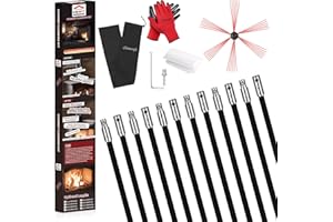 Cleancraft 39 Feet Chimney Sweep Kit, Chimney Cleaning Kit with 12 Flexible Black Chimney Rods, Chimney Brush for Sweeping Fireplace, Rotary Chimney Cleaning System Driven by Drill
