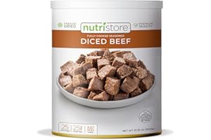 Nutristore Freeze Dried Beef Dices | Pre-Cooked Meat for Backpacking, Camping, Meal Prep | Long Term Survival Emergency Food Supply | 25 Year Shelf Life | Bulk #10 Can | Made in USA | 20 Servings