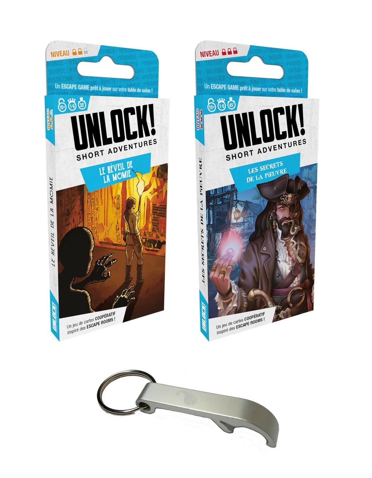 Set of 2 Short Adventures Unlock in French + 1 Blumie Bottle Opener (The Mummy Awakens + Secrets of the Octopus)