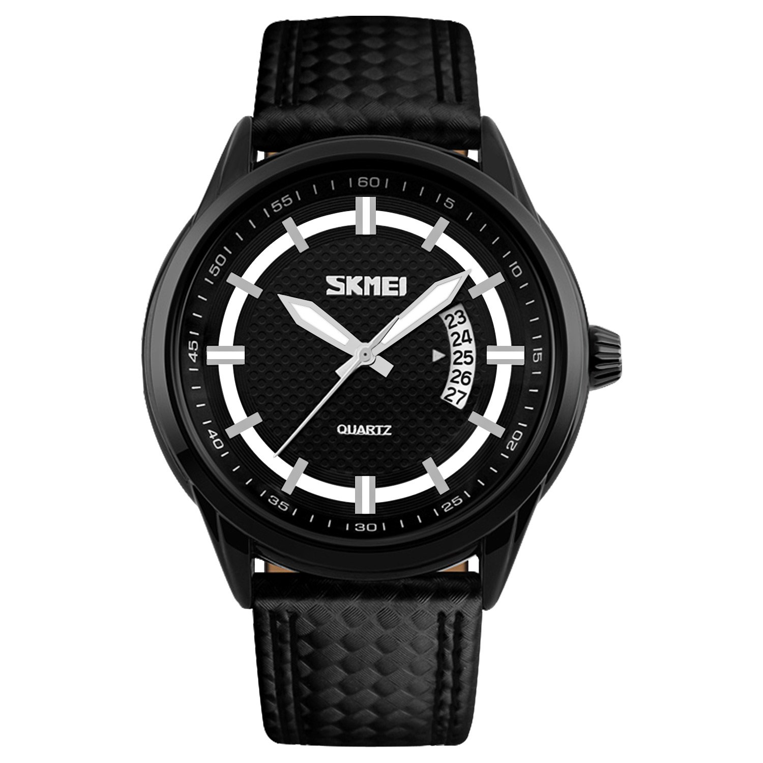 - Mens Black Leather Wrist Watch - Big Face Business Classic Fashion