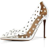 iadore Women's Pumps,11cm Pointed Toe Women High Heel Shoes Fashion Pearl Studded PVC Clear Heels Party Dress Pump Shoes