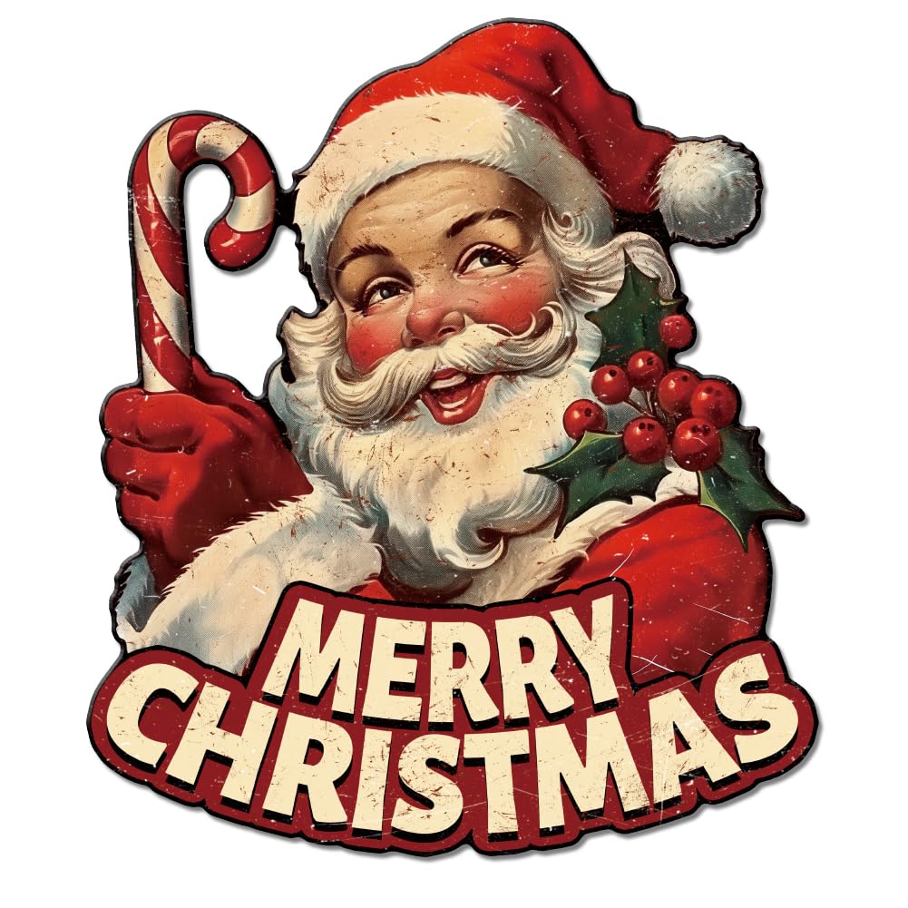 GLOBLELAND Santa Claus Metal Tin Sign "Merry Christmas" Vintage Tin Sign Funny Wall Decor for Christmas Party Bar Club Home Gate Bedroom Living Room Restaurant Café