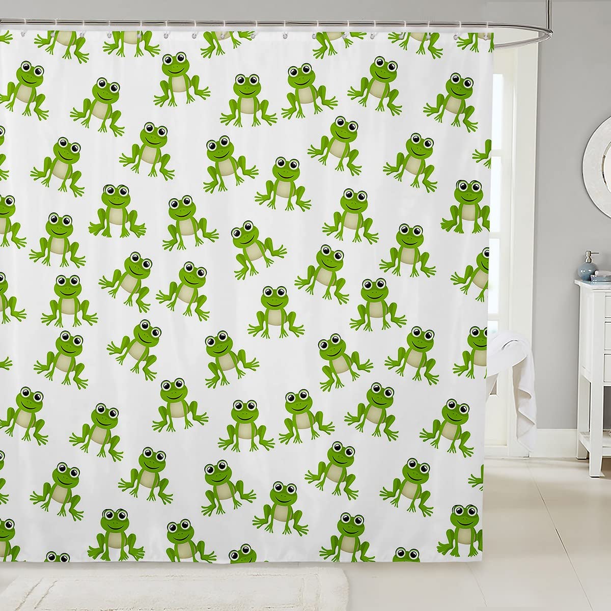 Loussiesd Kids Frog Shower Curtain Cute Green Frogs Bath Curtain for Bathroom for Boys Girls Children Wild Animal Shower Curtains Kawaii Shower Curtains 72x72 Inch