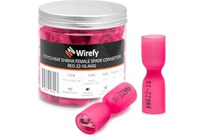 Wirefy Female Spade Connectors - Heat Shrink Spade Connector Kit - Quick Disconnect Wire Connectors - Electrical Spade Terminals - Red 22-16 Gauge 150 PCS