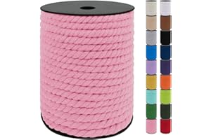 JeogYong 8mm Macrame Cord, 131 Feet Natural Macrame Rope Yarn, 3 Strand Twisted Cotton String for DIY Crafts Wall Hanging Plant Hangers Gift Wrapping Decorations (Pink)