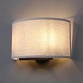 Yosoan 2-Light Linen Fabric Boho Hallway Wall Sconce Indoor Light Fixture, Dual Vintage Industrial Hardwired Half Moon Wall L