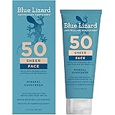 Blue Lizard Sheer Face Mineral SPF 50 Sunscreen Lotion, 100% Mineral Formula, Blue Light Protection, Lightweight, No White Cast, Nourishes and Hydrates, Paraben-Free, Fragrance-Free, 1.7 fl oz