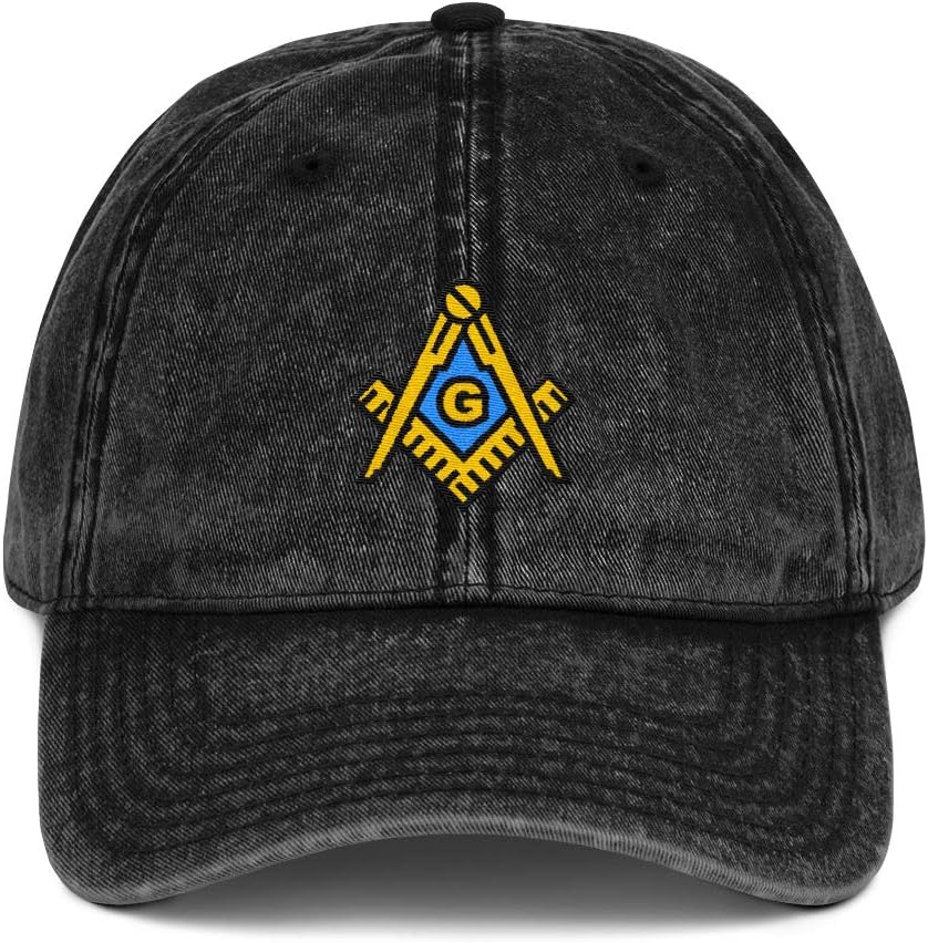 Vinson MFGMasonic Hat, Freemason Square & Compass Embroidered Vintage Cotton Twill Cap
