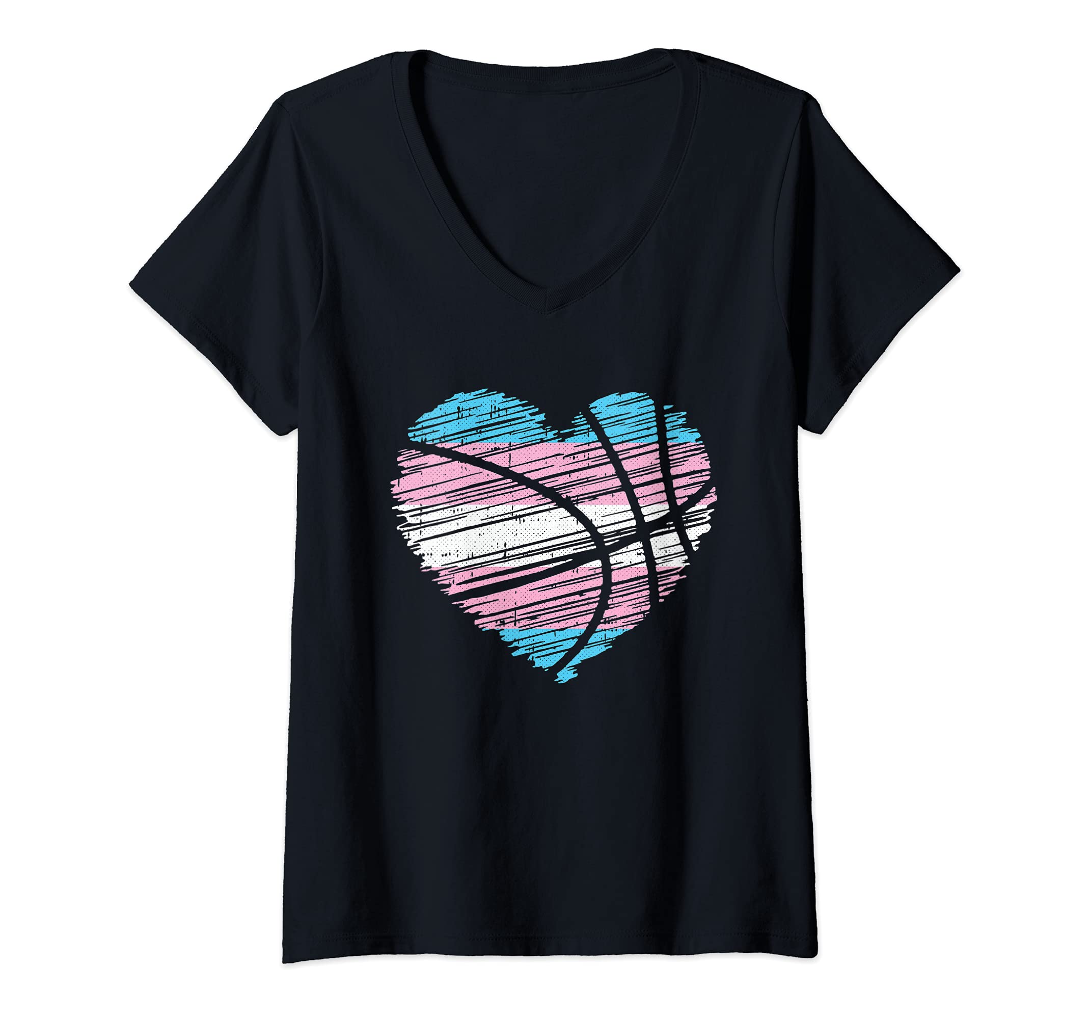 Womens Basket-Ball Heart Trans-gender Pride Cool Sport LGBT-Q Ally V-Neck T-Shirt