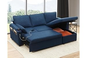 DURASPACE Sofa Bed Sleeper Pull Out 2 in 1 Sectional Sleeper Sofa Couches with Storage,USB, Cup Holder,Pullout Sectional Couches for Apartment Living Room (Blue)