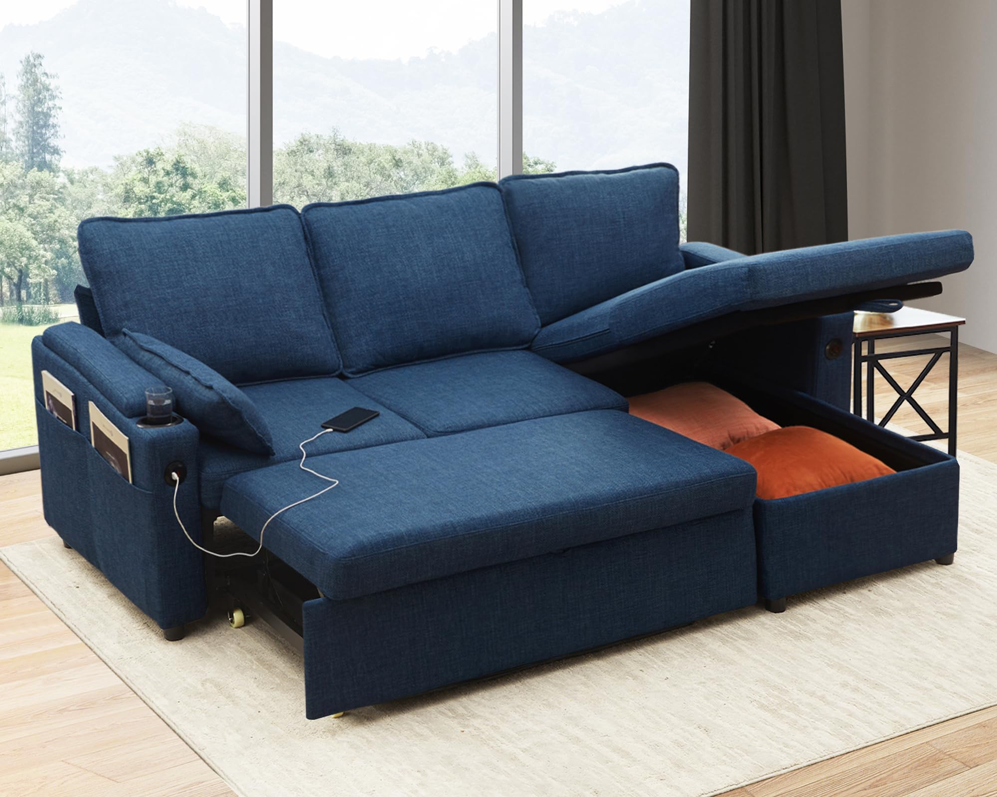 Photo 1 of ***MISSING PIECES*** INCOMPLETE SET, BOX RIPPED/TORN***SELLING ASD PARTS ONLY***

DURASPACE Sofa Bed Sleeper Pull Out 2 in 1 Sectional Sleeper Sofa Couches with Storage,USB, Cup Holder,Pullout Sectional Couches for Apartment Living Room (Blue)