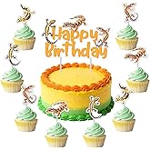 25 Pcs Leopard Gecko Birthday Cake Decorations Reptile Pet Theme Happy Birthday Cake Topper Jungle Wild Animals Cupcake Toppers Kit Safari Animal Decor for Kids Adults Birthday Party Supplies