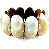 Swimmi Natural Mother of Pearl Shell Stretch Cuff Bracelet 6 to 8 inches Stretchable Handmade Jewelry BA019