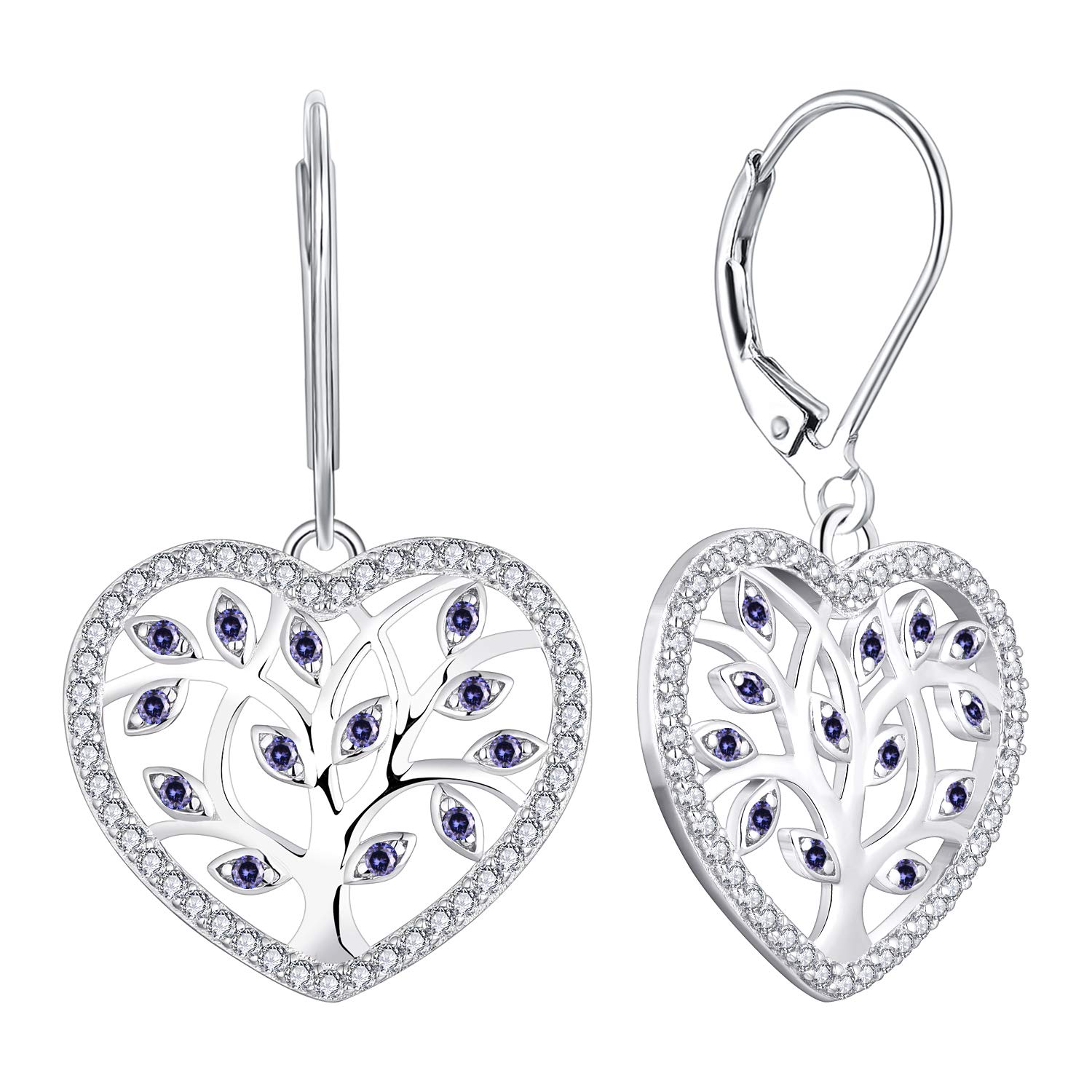 YL Tree of Life Earrings 925 Sterling Silver cut Tanzanite Cubic Zirconia Family Tree Dangle Drop Earrings for Women