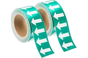 MECCANIXITY 2 Inch x 65.6 Ft Pipe Flow Arrow Tape, White on Green, Pack of 2