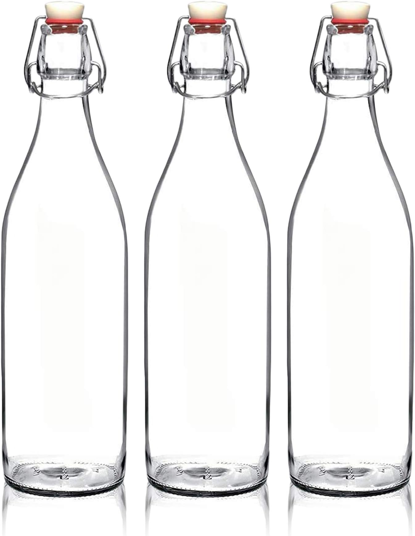 Seacoast Clear Glass Bottle with Swing Top Stopper, 33.75 Oz Round Pack of 3