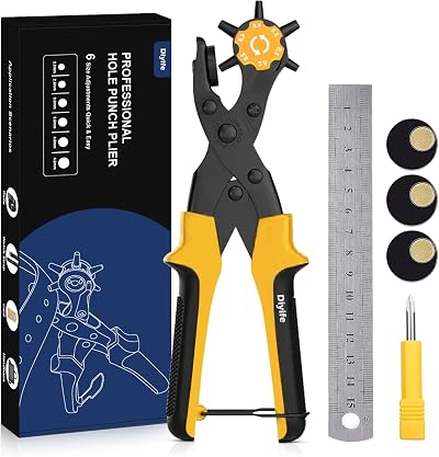 Diyife Belt Hole Puncher Full Set Leather Punch Plier 6 Hole Sizes with Ruler