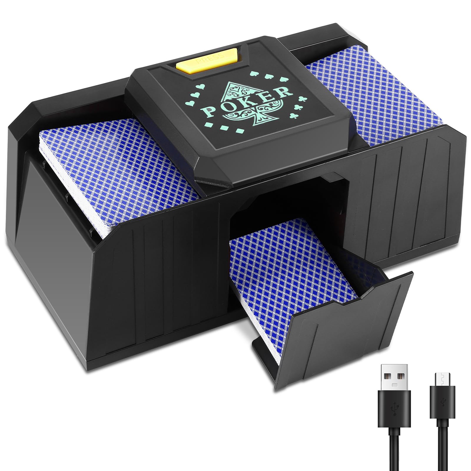 Photo 1 of S SUNSBELL Automatic Card Shuffler 2 Deck, with USB Cable Electronic Casino Card Shuffling Machine Battery-Operated Electric Shuffler for Poker Home Card Game UNO Texas Hold'em Blackjack Party