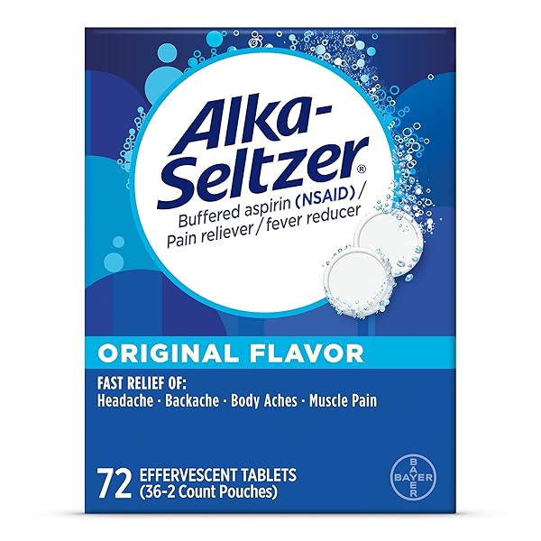 ALKA-SELTZER EFFERVESCENT TABLETS ORIGINAL FLAVOR, FAST MULTI-SYMPTOM RELIEF FROM HEADACHE AND BODY ACHE, DISSOLVABLE EFFERVESCENT FIZZY TABLETS, 72 CT