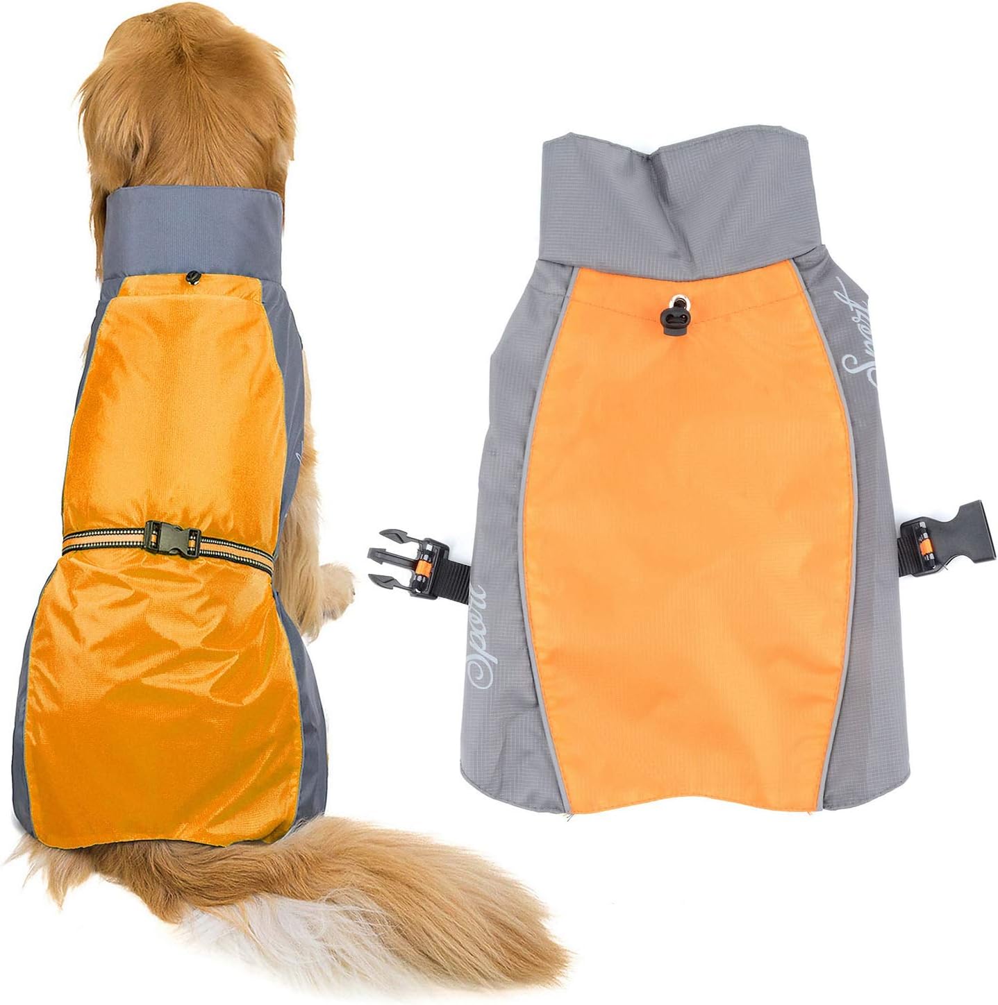 Zunea Waterproof Dog Raincoats for Medium Large Dogs Lightweight Reflective Jacket Safty Coat Windproof Mesh Lined Vest Clothes Outdoor Hunting Hiking Apparel for Wet Days Orange 5XL - Image 3