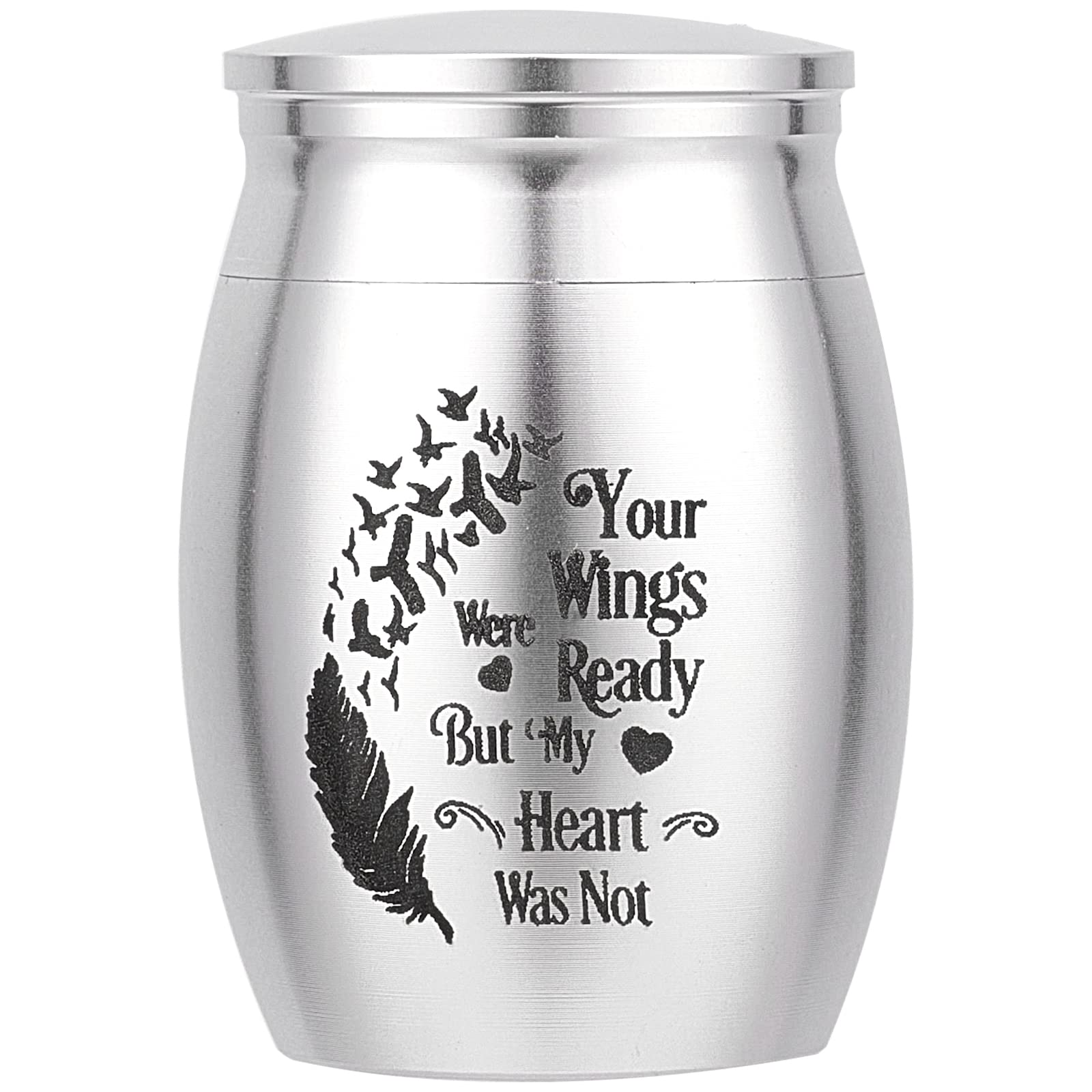 CREATCABIN Small Pet Urns Your Wings were Ready But My Heart was Not Memorial Ashes Holder Mini Metal Cremation Stainless Steel Urns for Pet Dog Cat Bird Rabbit 1.16 x 1.59 Inch Sliver