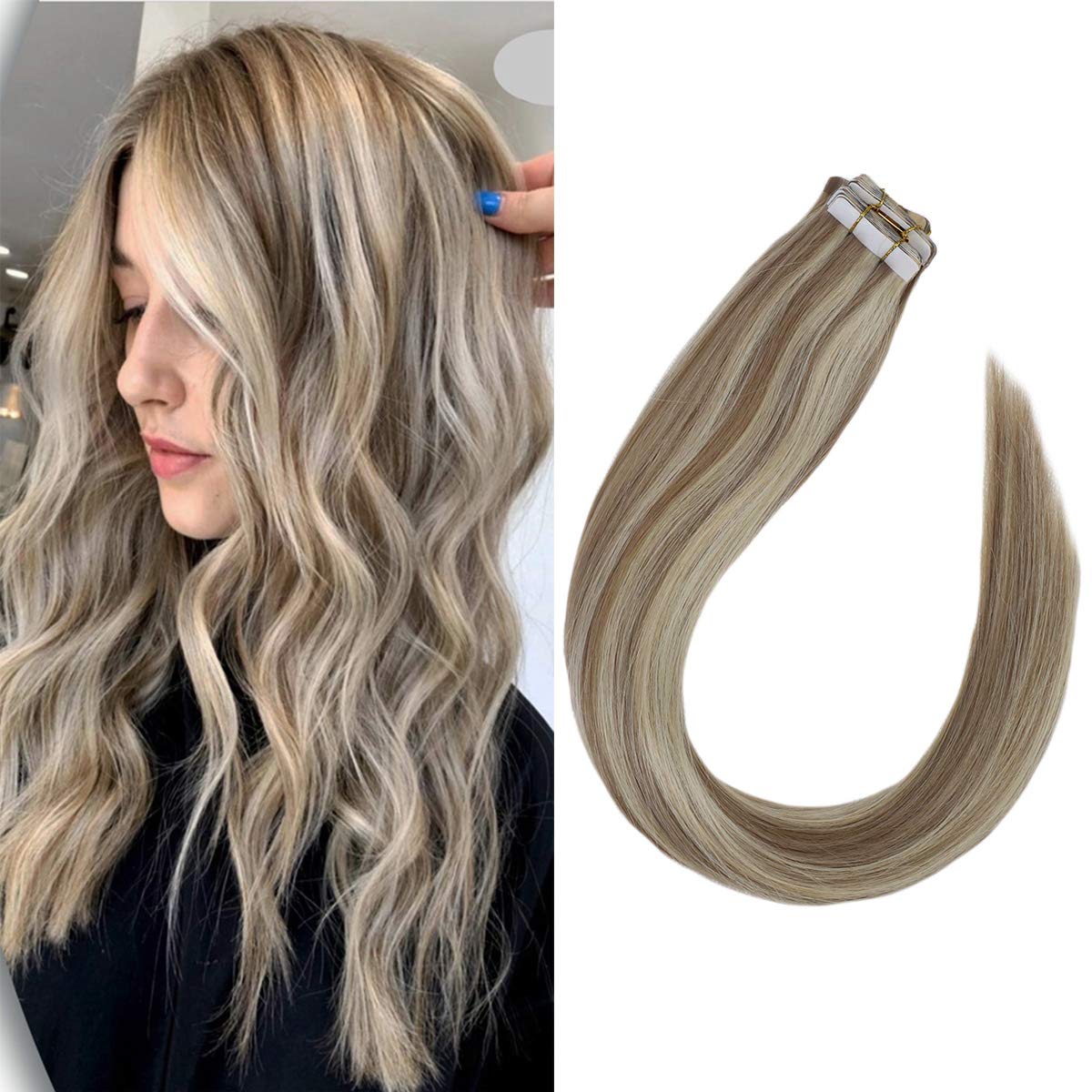 Vesunny Ash Blonde With Bleach Blonde Highlighted Tape In Hair