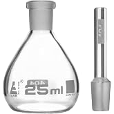 EISCO Pycnometer, Calibrated, 25mL - Specific Gravity Bottle with Flat Bottom &amp; Perforated Stopper - Borosilicate 3.3 Glass
