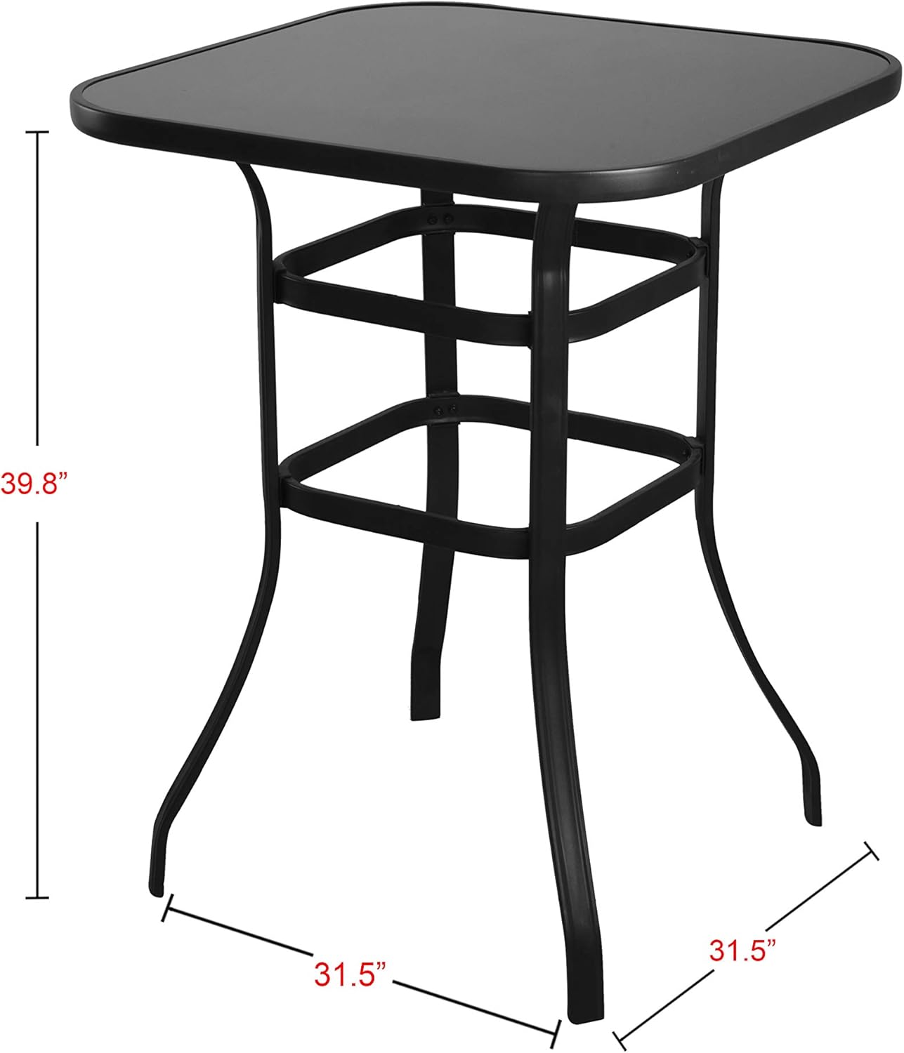 Emerit Patio Bar Tables, Outdoor Bistro Bar Height Table, Metal Frame Tempered Glass Table High Top: Garden & Outdoor