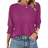 Womens Spring Tops 3/4 Sleeve Loose Fit Blouses Casual Shirts for Work Travel Beach S-XXL