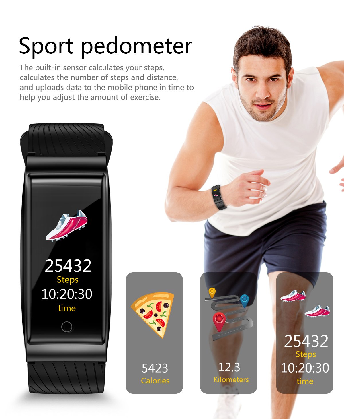 Fitness Trackers - Smart Watch - with Heart Rate Monitor, Waterproof Smart Fitness Band with Step Counter, Calorie Counter, Pedometer Watch for Step Counter for Women Kids Girls (Black)