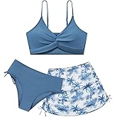 Girls Swimsuit with Skirt Twist Cross Bikini Set Teen Girls Swimming Bathing Suit with Adjustable Shoulder Straps