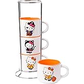 Silver Buffalo Sanrio Hello Kitty Halloween Themed 4 pack Ceramic Espresso Set with Storage Rack, 3 Ounces