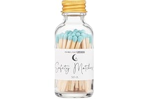 Moonlight Makers Safety Matches, 50 Matchsticks in Glass Jar with Striker, Home Decor Candle Accessories, Fancy Matches with Colored Tips, and Strike Pad (Blue, 1.88")