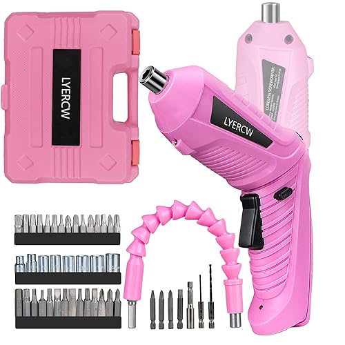 Pink Cordless Screwdriver Set with Rechargeable Battery and