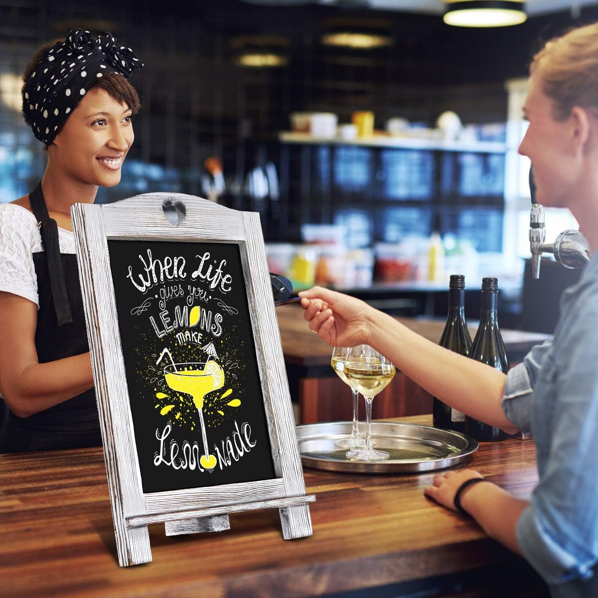 Homemaxs Chalkboard Signs Rustic Magnetic Tabletop Chalk Board 15.7 X 10 with Frame and Hanging String, Easel Countertop Memo Decor Board for Wedding, Kitchen: Office Products