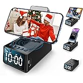 Cell Phone Stand with Wireless Bluetooth Speaker & Alarm Clock, 3 in 1 Adjustable Holder with Anti-Slip Base Fits All Phones Tablets, Unique Tech Gifts for Men/Women, Dad, Mom, Husband, Wife (Black)