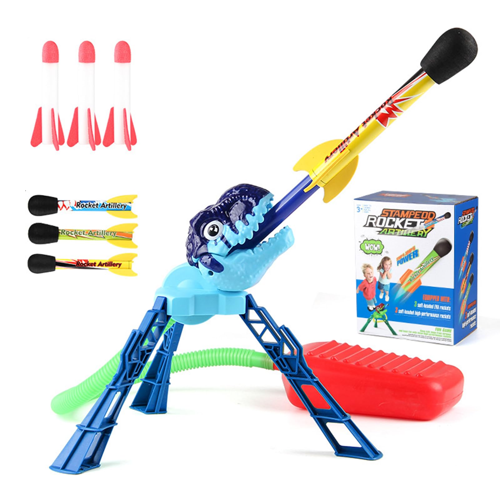 Qivange Dinosaur Air Rocket Launcher Toy – 6-Piece Set with 3 LED & 3 Foam Rockets | Outdoor Garden Toys for Boys & Girls Ages 3-10 for Kids — image 1