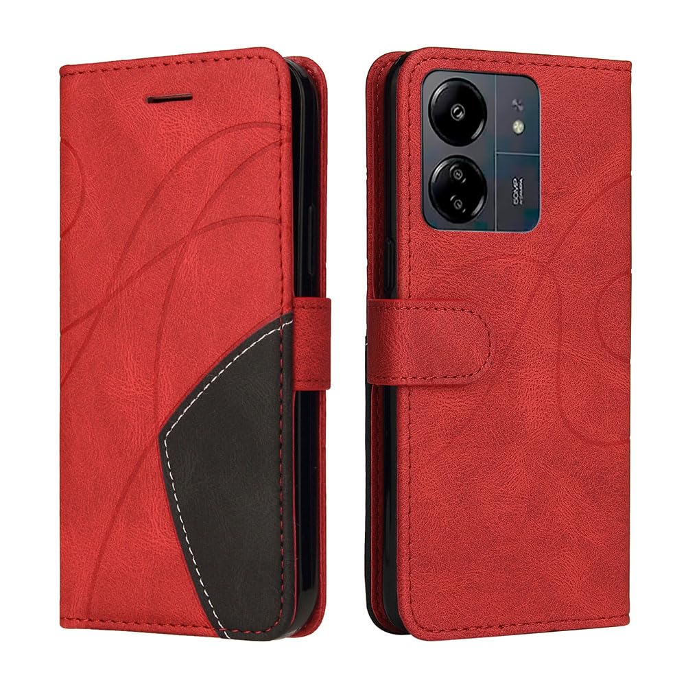 XINNI Protective Phone Case for Xiaomi Poco C65/Redmi 13C, PU/TPU Vintage Flip Leather Shockproof Cover Magnetic Book Style Wallet, Red — image 1