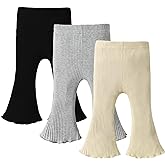 DREAM BUS 3 Pack Baby Girl Pants Toddler Leggings Solid Ribbed Cotton Baby Girls Flare Pants Toddler Bell Bottoms