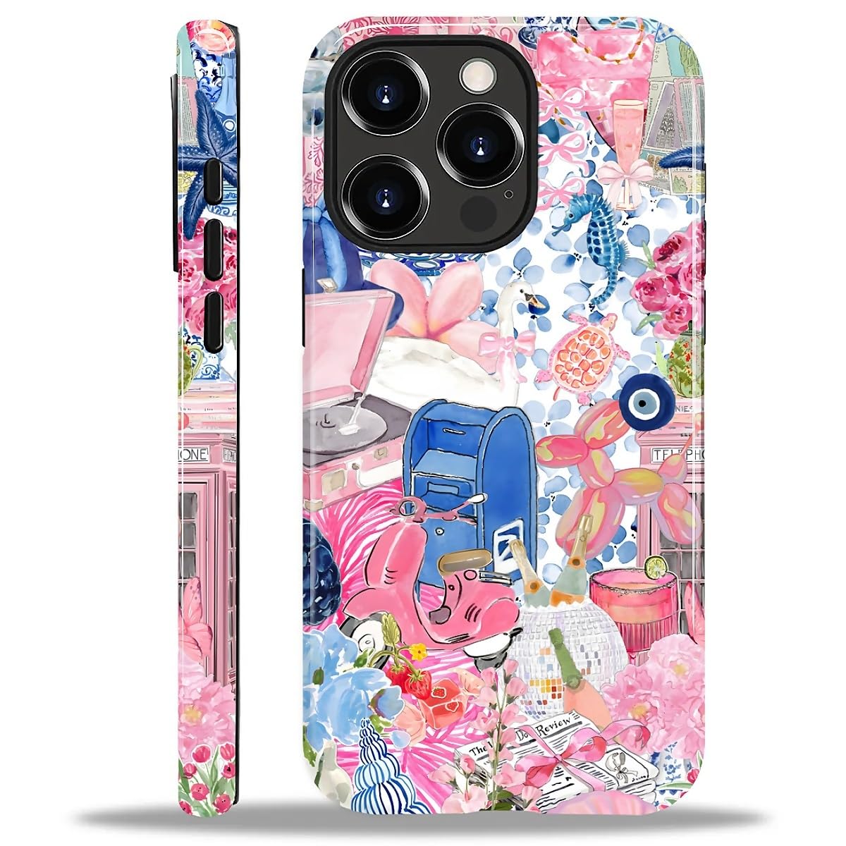 Photo 1 of TAMEFOX Case for iPhone 14 Pro Max,Anti Drop Scratch Frosted Protective Cover Case for Women Girl-Pink Flowers Sea Life Collage