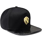Lion Head Hip Hop Flat Brimmed Hat Men's Baseball Hat with Gold Lion Badge, Metal Badge Street Rap Men's
