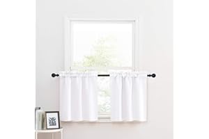 NICETOWN Room Darkening Window Curtains - Adjustable Double Rod Pocket 50% Blackout Short Window Treatment Tiers for Kitchen/Cafe/Bathroom, Pure White, 2 Panels, 29 by 24 inches + 1.6 inches Header
