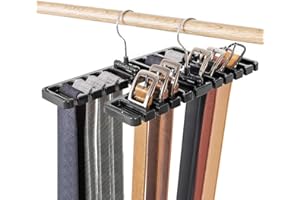 DIOMMELL 2 PCS Belts Rack, Storage Organizer, Hanger, Holder - Closet tie Racks Hangers Sturdy for Men Women, Black