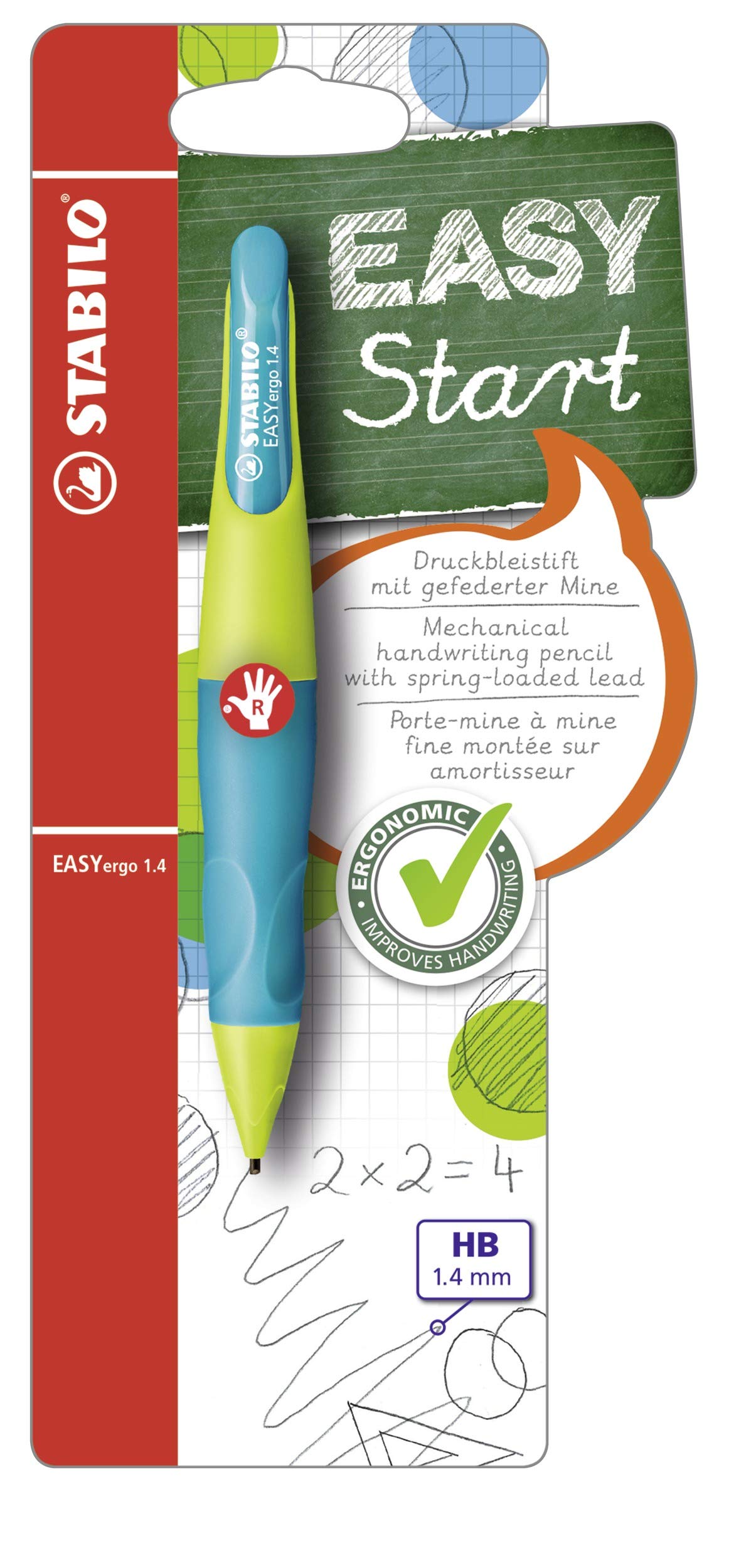 STABILO EASYergo 1.4 - Ergonomic Mechanical Pencil - Right-Handed - Pack of 1 - Lemon Green/Aquamarine