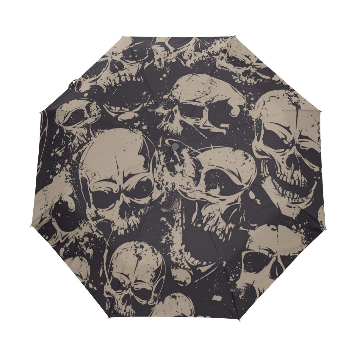 Automatic Folding Umbrella, Grunge Skulls UV Protection Umbrella, Portable Sun and Rain Umbrellas for Children Women Men